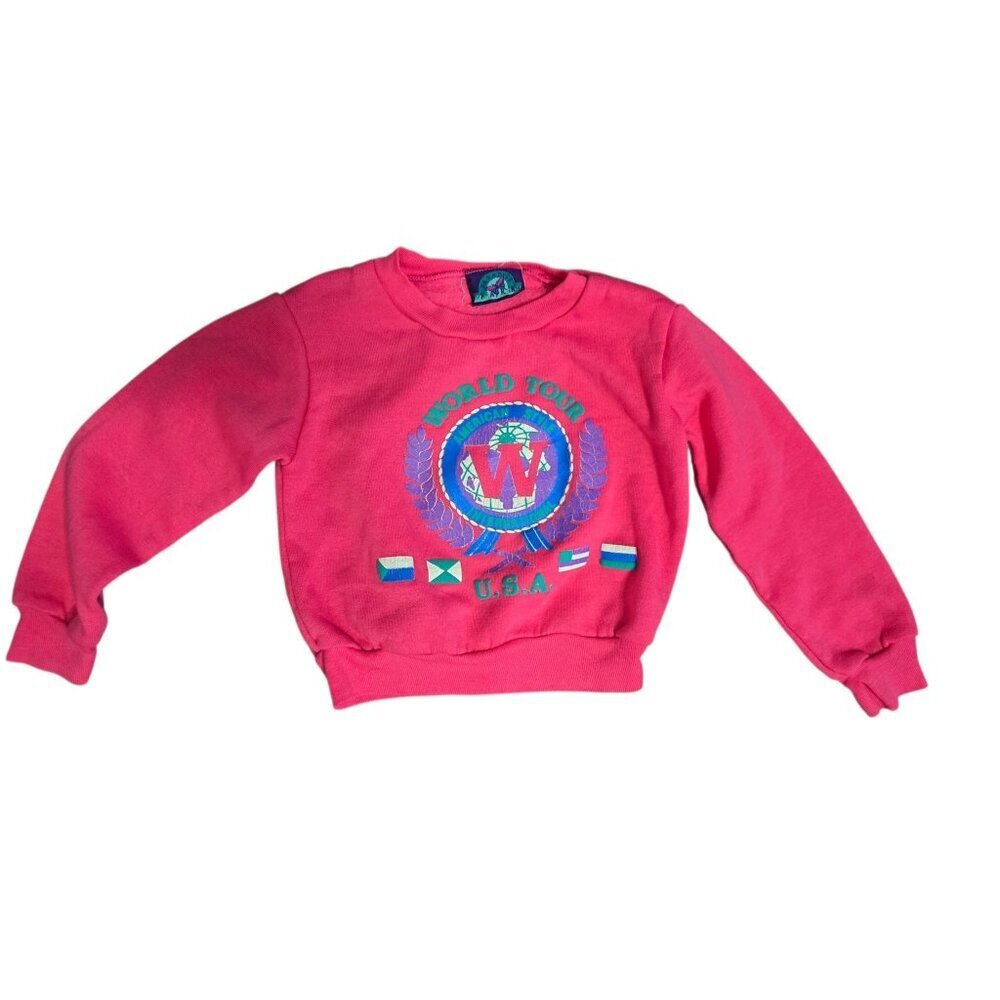 Vintage American World Tour USA Kids Red Crewneck Sweatshirt size 6